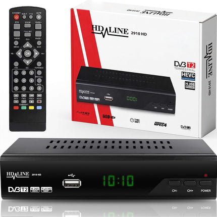 hd-line 2910 DVBT2 Receiver Full HD 1080P 4K for TV (HEVC/H.265 HDMI SCART, USB 2.0, DVBT-2, DVB-T2, DVB T2, DVBT 2), Receiver, Resiver, Receiver, Black, Echosat 20910 S, 2910echo