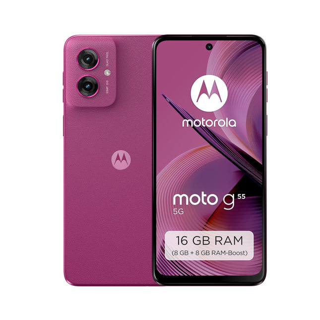 Motorola Moto g55 5G nutitelefon (6,49-tolline FHD+ ekraan, 50 MP kaamera, 8/256 GB, 5000 mAh, Android 14) Twilight Purple (vegan sünteetiline nahk), koos kaitseümbrisega [Ainult Amazonis]