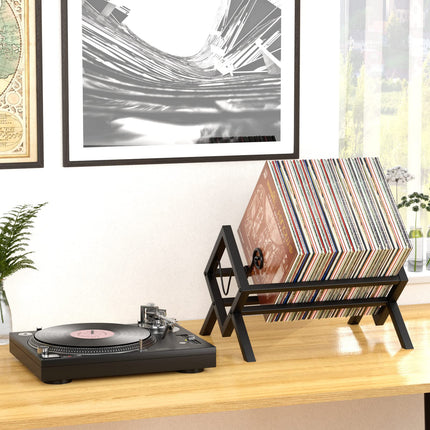 EKNITEY vinüülplaatide hoidik 80-100 LP-le, metallist LP-plaadialus, lihtne kokku panna (must)