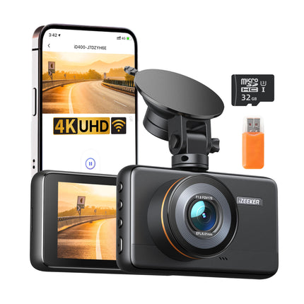 iZEEKER 4K autoregistraator, 2160P WiFi autoregistraator 32 GB mälukaardiga, öise nägemisega autoregistraator silmussalvestusega, G-anduri automaatne lukustus, 24h parkimisrežiim, WDR