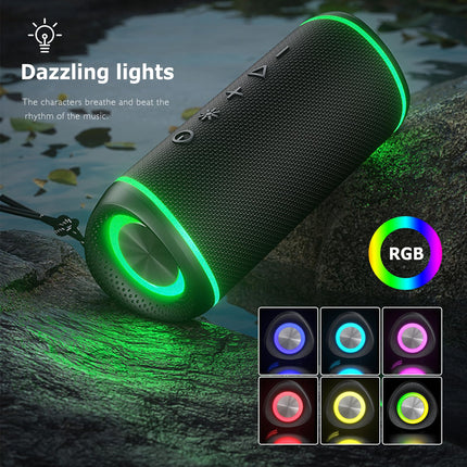 MYSTILUCK Bluetooth Speaker with LED Lights, 24h Battery, IPX6 Waterproof, Dual Bass Drivers, Hands-Free Function – Portable, Compact, Perfect for Outdoor, Party, Sports &amp; Travel