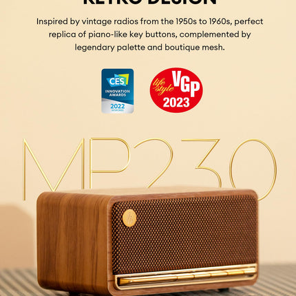 Edifier MP230 Portable Bluetooth Speaker, Wireless Speaker with 48mm Drivers, 20W RMS Stereo Sound, Crisp Treble and Punchy Bass, 9h Playtime, Bluetooth V5.0, AUX, Micro SD (Retro Wood)