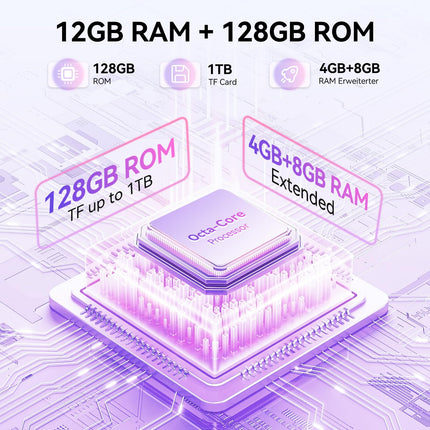 CUBOT A10 mobiiltelefon ilma lepinguta, 12 GB + 128 GB / 1 TB laiendatav, Android 14 nutitelefon, 6,56-tolline ekraan, 5100 mAh aku, 48 MP põhikaamera, kaheksatuumaline protsessor, kahekordne 4G SIM-kaart, OTG, Face ID, GPS, lilla