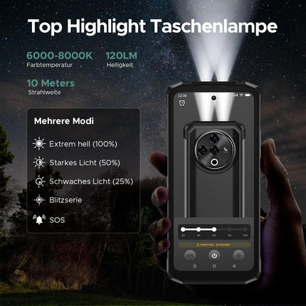 DOOGEE Fire 6 Power Outdoor Handy Ohne Vertrag 20GB + 256GB/2TB Outdoor Smartphone, 15500mAh, 6,56 Zoll HD+ Outdoor Handy Android 14, 50MP Kameran, Taschenlampe, Dual 4G SIM/NFC/Face ID/Fingerabdruck