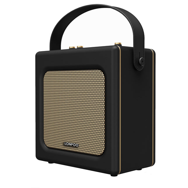 Retro Portable Boombox Bluetooth Speaker in Leather Look with Battery, 20W Compact Karaoke System with USB, Aux-IN, 6.5MM Microphone Jack, Type-C Charging
