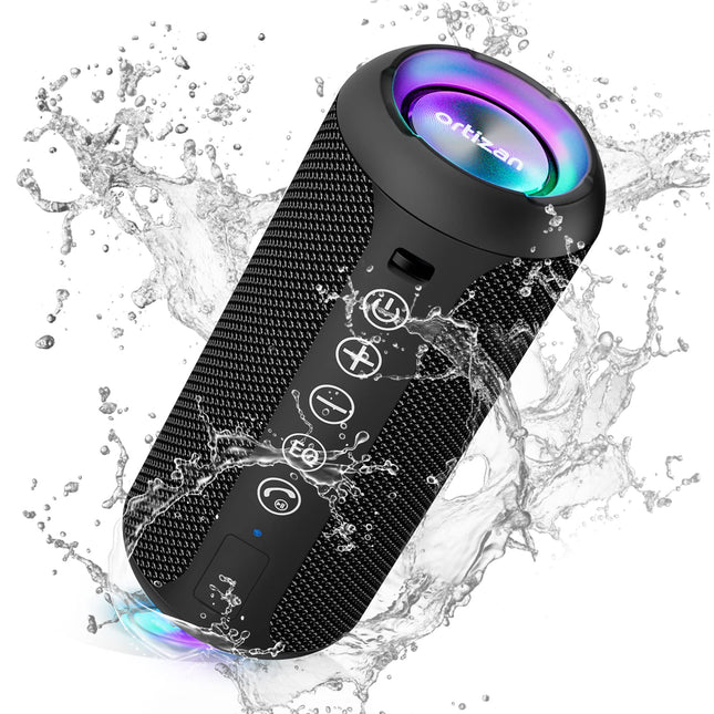 Ortizan Bluetooth kõlar, IPX7 veekindel ja kaasaskantav juhtmevaba kõlar LED-tulega, 24W stereoheli ja 30-tunnise mänguajaga, 20-meetrise Bluetooth-levialaga, minikõlari, TF-kaardi ja AUX-sisendiga