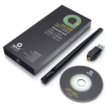 CSL - WLAN-adapter 1200MBit/s - 2.4Ghz + 5Ghz - kahesageduslik - 5 dBi väline antenn - mini WiFi-pulk 1200 MBit/s - traadita LAN - USB 3.2 Gen.1 võrguadapter - lauaarvutile, sülearvutile - ka Windows 11-ga
