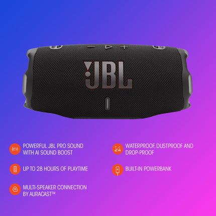 JBL Charge 6, Portable Bluetooth Speaker, 28 Hour Battery Life, IP68 Waterproof, Dust and Shock Resistant, Pro Sound with AI Sound Boost, Auracast Multi-Speaker, Blue
