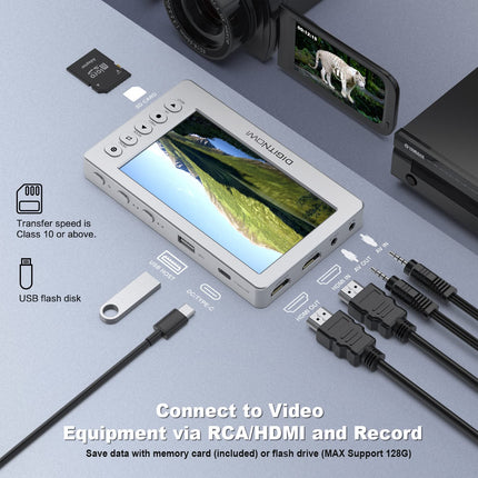 DIGITNOW videosalvestus, USB 2.0 1080P 60fps videomuundur 5-tollise OLED-ekraaniga, HDMI AV-videosalvesti, salvestab videomakist, DVD-lt, VHS-kassettidest, Hi8-st, videokaamerast, mängusüsteemidest.