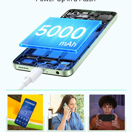 Ulefone Note 19 Android 14 mobiiltelefon, 6GB RAM+32GB ROM/SD-512GB, 6.56" HD+ Octa Core, 5000mAh aku, 8MP+5MP kaamera, nutitelefon ilma lepinguta, kolm kaardipesa, kahe SIM-kaardi pesa, 4G/Face ID/GPS/OTG/FM, must