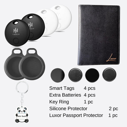 Smart Tag Pack-4 Combo: including free Luxor wallet/passport cover - key tracker and item finder for Apple iOS devices