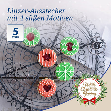 Dr. Oetker Linzer küpsisevormide komplekt 5 tk – valged jõuluküpsisevormid – roostevabast terasest küpsisevormid jõuludeks