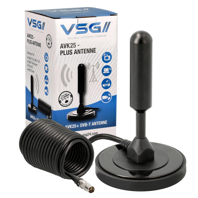 VSG24 DVBT2 antenna - HDTV indoor antenna for televisions, maximum signal quality thanks to aluminum core, 5m cable DVB-T2 antenna television freenet tv indoor outdoor