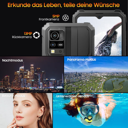 Blackview BV4800 Outdoor Mobile Phone 4GB+32GB/1TB TF, 5180mAh, 6.56'' HD+ Android 13 Outdoor Smartphone Without Contract, IP69K Construction Site Phone Cheap, 13MP+5MP Camera, Dual 4G SIM/IP68/GPS