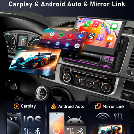 【4+64G】 Hodozzy juhtmevaba Carplay Android autoraadio 1 DIN 7-tollise ekraaniga, autoraadio Bluetooth 5.0 koos Android Auto/DSP/WiFi/GPS/RDS/FM/Bluetooth/USB+tagurduskaameraga