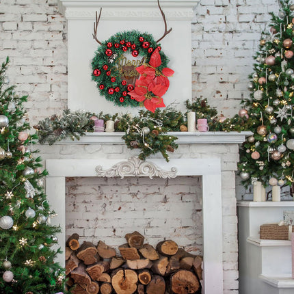 Christmas wreath for the front door with poinsettia, pine cones, pre-lit artificial Christmas wreath for hanging, Christmas wreath for the front door with LED lights, hanging (blue)