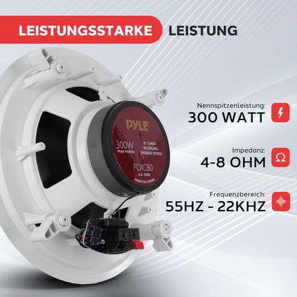 Pyle laekõlar, sisseehitatud kõlar, laekõlar Bluetooth, madalsageduskõlar, 300W 20cm 2-ribaline kõlar, laekõlar, lameda madalsageduskõlariga, 55Hz - 22kHz sageduskarakteristik, lihtne paigaldus