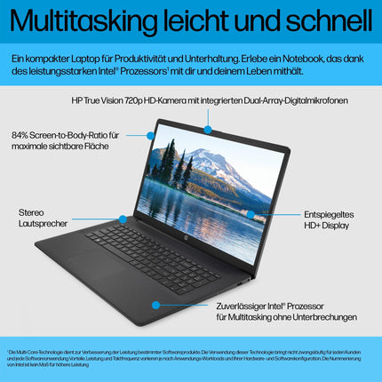 HP Laptop | 17.3" HD+ Display | Intel Celeron N4120 | 8 GB DDR4 RAM | 256 GB SSD | Intel UHD Graphics | Windows 11 | QWERTZ | Black