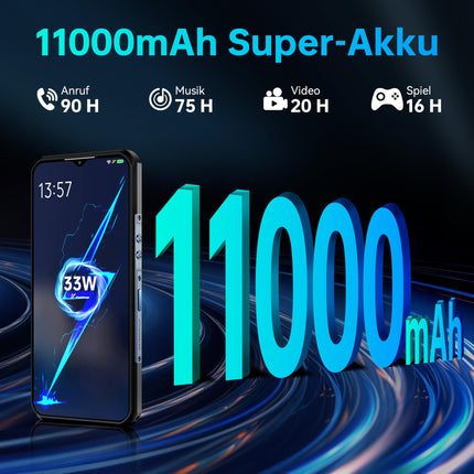 OUKITEL WP35 Pro Outdoor Mobile Phone 5G - 11000mAh Outdoor Smartphone Without Contract Android 14, 36GB RAM + 512GB ROM Construction Site Mobile Phone 6.6 inches, 64MP + 32MP + 8MP Night Vision Camera, NFC / GPS / Fingerprint / Face ID
