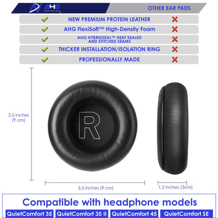 AHG premium-kõrvapadjad, ühilduvad Bang &amp; Olufsen Beoplay H9 3. põlvkonna (ei ühildu H9 ja H9i mudelitega) ja Beoplay HX kõrvaklappidega (must). Kvaliteetne lambanahk, AHG FlexiSoft.