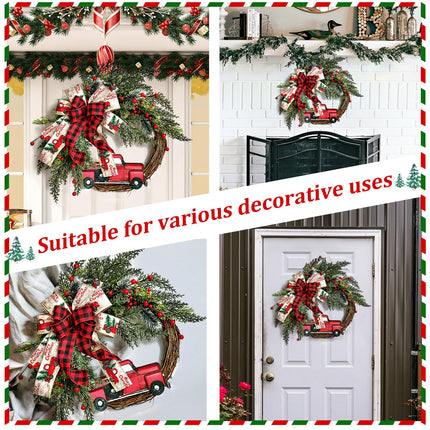 40cm Christmas Door Wreath, Red Truck Christmas Wreath Artificial Christmas Decorations Farmhouse Wall Wreath for Carmine Window Christmas