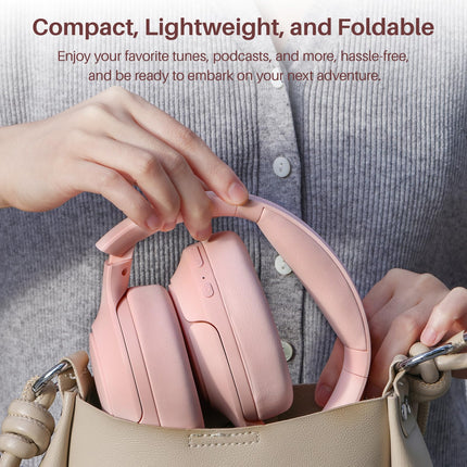 TOZO HT2 Over-Ear Headphones Bluetooth, Hybrid Active Noise Cancelling Headphones, Wireless Bluetooth Headphones with App Control, Hi-Res Audio, 60 Hours Playtime, Deep Bass, Comfortable Ear Cups, Pink