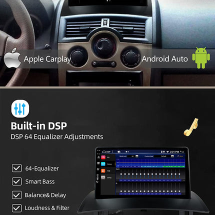 JOYX Android 14 IPS autoraadio sobib Renault Megane II (2002-2008) - 4G+64G - sisseehitatud DSP/Carplay/Android Auto - LED-kaamera + mikrofon - 9-tolline 2 DIN-ekraan - roolil juhtimine WiFi DAB 360-kaamera kiire käivitusega
