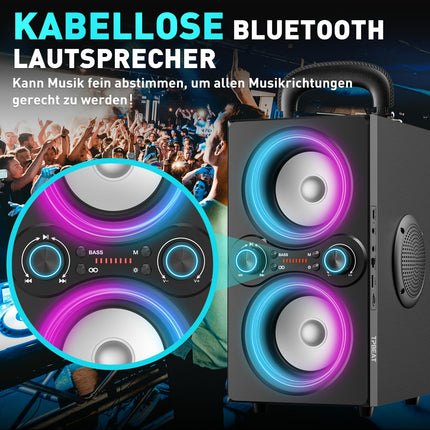 TPBEAT Bluetooth Speaker, 80W Wireless Bluetooth Box Music Box Large, Bass Boost, with Light, 100dB Huge Sound TWS Stereo Party Soundbox, with Microphone Input/USB/TF/AUX