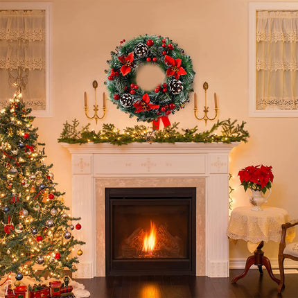 Christmas wreath, artificial Christmas wreath for the door, Christmas door wreath decoration with Santa Claus, flocked red berries, pine cones, for front door outdoor, decoration wreath