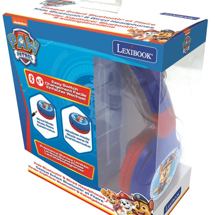 Lexibook - Käpapatrull 2-ühes Bluetooth-kõrvaklapid lastele - stereo juhtmevabad juhtmega, lapsesõbralikud nii poistele kui ka tüdrukutele, kokkupandavad, reguleeritavad, sinised/punased/sinised, HPBT010PA