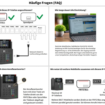 GEQUDIO IP-telefon GX5+ komplekt toiteploki ja 1-kõrvalise juhtmega peakomplektiga - Fritzboxi ja Telekomi ühilduv - käed-vabad seadmed ja 2 värvilist ekraani - saksakeelne kasutusjuhend (PDF) Fritz Boxi, Sipgate'i ja Telekom Speedporti jaoks