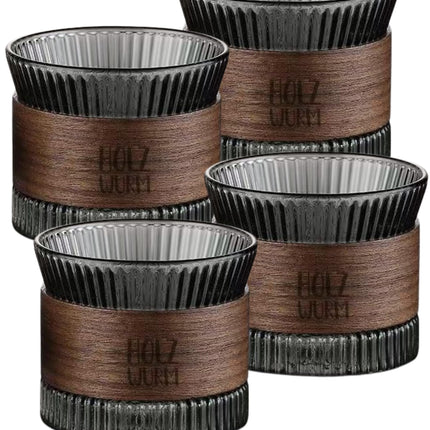 Holzwurm espressokruuside komplekt klaasist 170 ml, sh pähklipuit, cappuccino klaasid, teetass tee jaoks, espressokruusid, mokka tasside komplekt kohvisõpradele (must, 4 tk komplekt)