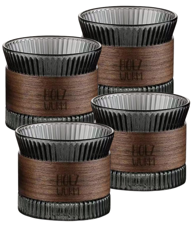 Holzwurm espressokruuside komplekt klaasist 170 ml, sh pähklipuit, cappuccino klaasid, teetass tee jaoks, espressokruusid, mokka tasside komplekt kohvisõpradele (must, 4 tk komplekt)