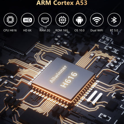 GECENinov Android TV Box, nutiteleri karp 10.0, 2 GB RAM 16 GB ROM, kõrglahutusega 6K voogedastustelevisiooni karp, telekast H616 protsessoriga, toetab 2.4G/5G kahekordset WiFi-ühendust, Bluetooth 5.0 ja 10/100M Etherneti