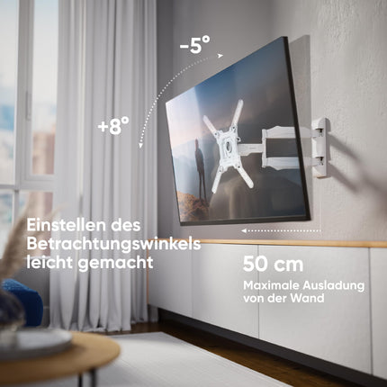 ONKRON teleri seinakinnitus, pöörlev, 32–65-tollistele teleritele kuni 35 kg, universaalne teleri seinakinnitus, pikendatav, kallutatav, VESA 100x100–400x400, teleri pöörlev vars/teleri kinnitus, valge, M4-W