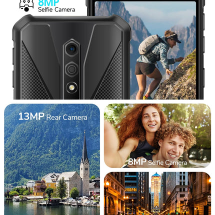 Ulefone Armor X12 välistingimustes kasutatav mobiiltelefon, 6GB + 32GB/256GB SD nutitelefon ilma lepinguta Android 13 Go, 4860mAh 13MP + 8MP 5.45'' HD+ 4G kahe SIM-kaardiga IP68 veekindel põrutuskindel NFC GPS 2-aastane garantii - must