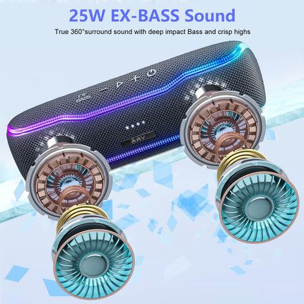 AY Bluetooth Speaker Music Box Portable IPX7 Waterproof Bluetooth Box with Colorful Lights and Rich Bass, Stereo Pairing, Built-in Microphone, 24h Battery, Perfect for Home, Outdoors