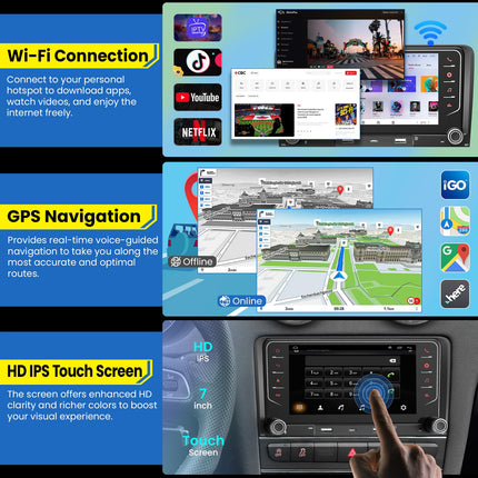 4+64GB Car Radio for Audi A3 S3 RS3 2003-2012 with Wireless Carplay &amp; Android Auto, Android 13 7 inch IPS Car Radio with GPS Voice Control SWC Rear View Camera Bluetooth 5.2 Hands-Free System WiFi