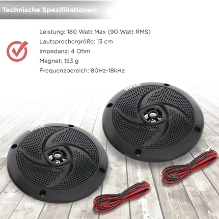 Pyle Waterproof Speakers, Marine Speakers, Outdoor Speakers, 180 Watts In-Wall Speakers, for Bathroom, Spa Room, Boat, UTV, ATV, RV Car &amp; Golf Cart, Pair - Flat Speakers, 13cm