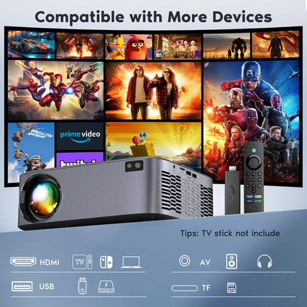 【Elektriline teravustamine/Keystone】 Toetatud 4K nutiprojektor, 26000L projektor WiFi Bluetooth sisseehitatud kõlaritega, AKATUO 300" kodukino projektori lakke kinnitatav nutitelefoni/HDMI/USB/TV-pulga jaoks