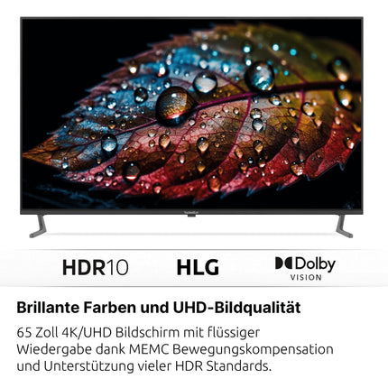 TechniSat TV 65 UHD - 65-tolline/164 cm 4K/UHD nutiteler (kolmekordne tuuner, WiFi, voogedastusrakendused, Bluetooth, USB-salvestus, ajanihkefunktsioon, 2 x 10 vatti) must