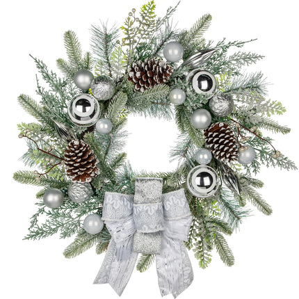 61cm Christmas wreath Artificial wreath with decorative Christmas balls, bow, pine cones Christmas decoration door wreath for Advent celebrations, house wall hanging or Christmas decoration