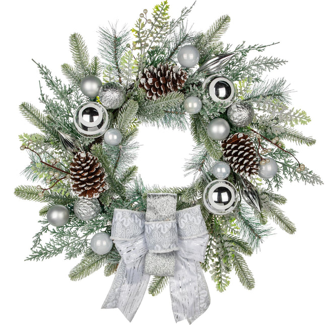 61cm Christmas wreath Artificial wreath with decorative Christmas balls, bow, pine cones Christmas decoration door wreath for Advent celebrations, house wall hanging or Christmas decoration