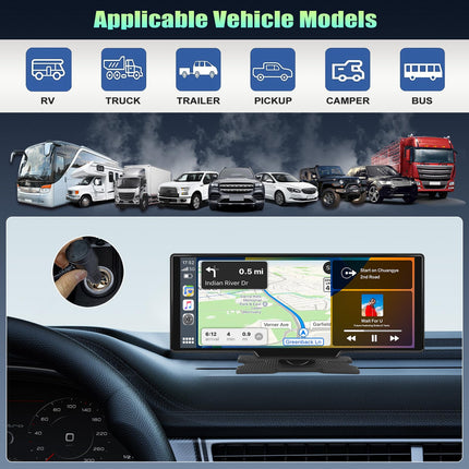 Portable Car Radio with Apple CarPlay and Android Auto Wireless, 10.4 Inch Touchscreen Car Media Player with Mirror Link, Bluetooth, FM, GPS, Wi-Fi, AUX Cable, 64GB TF Card, DC 7-33V