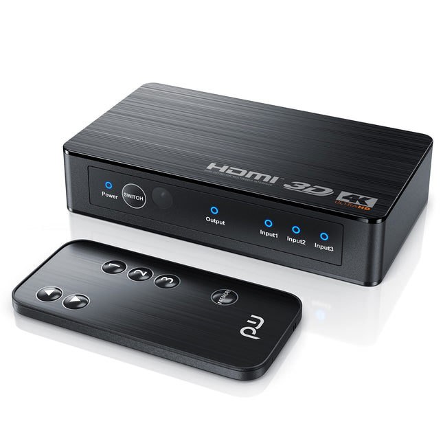 CSL - HDMI 2.0 jaotur 4k 60Hz - 3-pordiline lüliti puldiga - 2.0b Ultra HD 4096x2160 3840x2160 - HDR - 3D-valmis - HDCP - 48-bitine sügavvärv - automaatne vahetamine - toiteplokiga