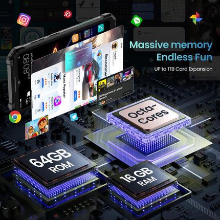 OUKITEL WP28E (2025) Android 14-10600mAh välistingimustes kasutatav nutitelefon ilma lepinguta, 16GB+64GB/1TB, 6.52" nutitelefon 13MP kaameraga, IP68 ehitusplatsi telefon, kahe SIM-kaardiga/NFC/GPS/OTG/Face ID/BT5.0 - roheline