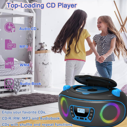 Kaasaskantav stereo CD-mängija boombox FM-raadio, Bluetoothi, CD-R/CD-RW/MP3/WMA taasesituse, USB-pordi, AUX-sisendiga ja kõrvaklapipesaga