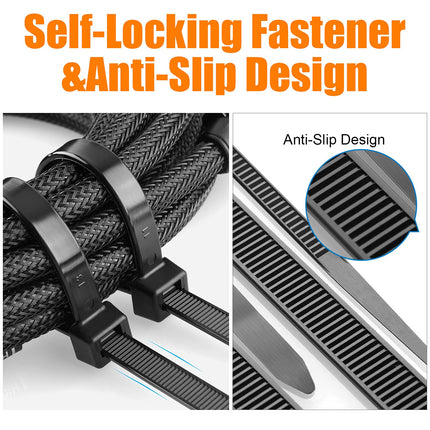 Cable Ties Black Set 700 Pieces, Cable Ties Small [3.6 mm] x 100/150/200/250/300 mm Tensile Strength 18 kg UV-Resistant Robust, Industrial Nylon Cable Tie Set