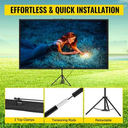 VEVOR 16:9 Projector Screen Tripod 4K HD Roll-up Screen 160 Degree Viewing Angle Projection Screen 244x137cm Presentation Wall 279.4cm Diagonal Tripod Screen for Home Theater Meeting Room Weddings