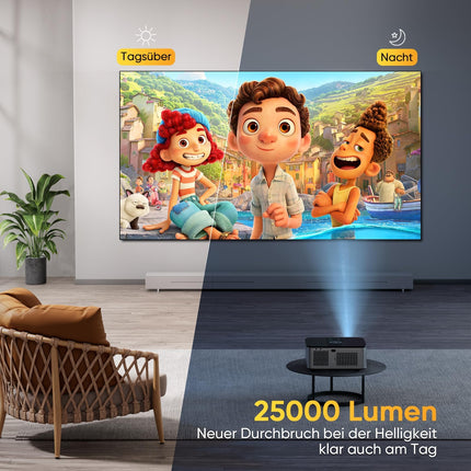 HORLAT projektor 4K kodukino toega, 25000 luumenit, natiivne 1080P WiFi Bluetooth projektor, automaatne/4P/4D trapetsikorrektsioon, 50% suumprojektor, sisseehitatud rakendus/WiFi peegeldav nutiprojektor